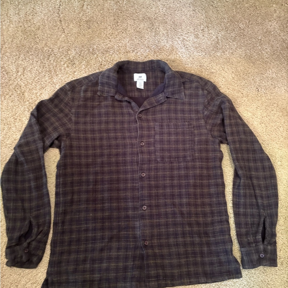 H&M Men's Plaid Shirt - Dark Brown and Gray